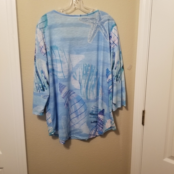 SUN BAY Womens Top size 2X   3/4 Sleeve Blue/White Beachy NWT - Picture 8 of 9